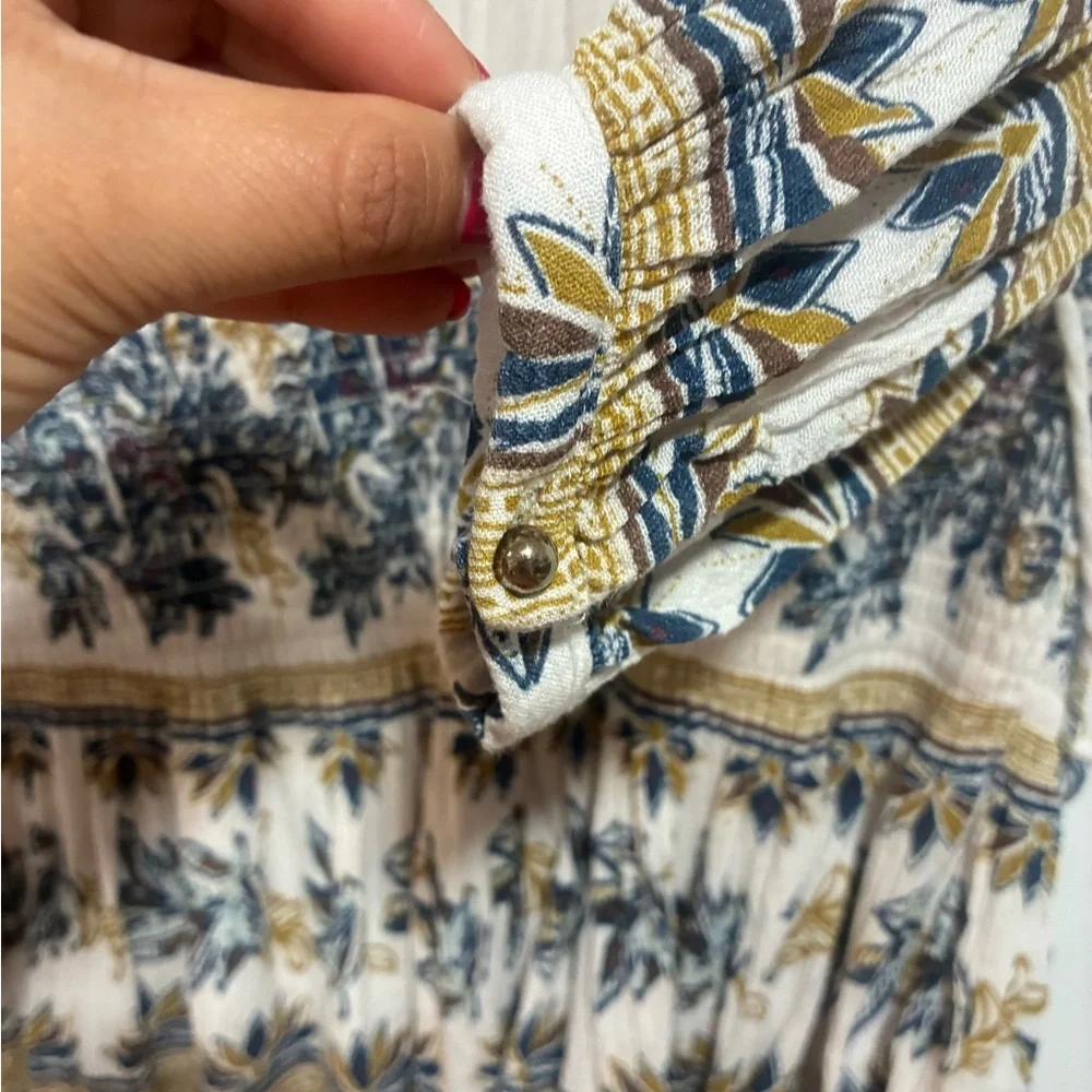 Free People Women Dress Size XS‎ Extra Small Ivory Tan Floral Long Sleeve Tassel